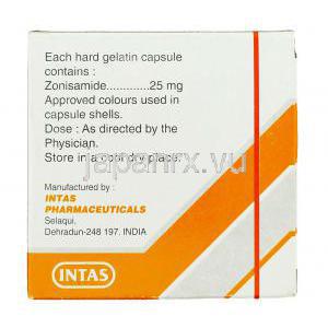 ゾニサミド（エクセグラン ジェネリック）, ゾニミド  Zonimid カプセル 25mg (Indas) 製造者情報