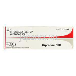 シプロフロキサシン（シプロキサン ジェネリック）, シプロダック Ciprodac 500mg 箱 (Cadila)