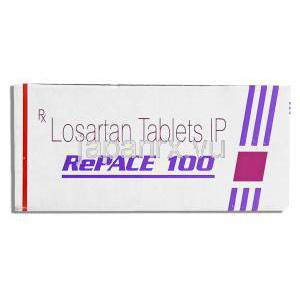 リペース Repace, ニューロタン ジェネリック, ロサルタンカリウム 錠 100mg (Sun Pharma) 箱