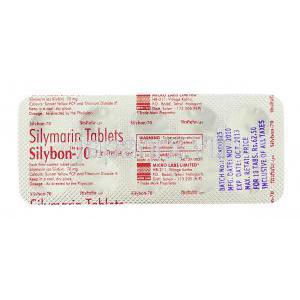 シリボン Silybon, プロヘップ ジェネリック, シリマリン 70mg 錠 (Micro Labs) 包装裏面