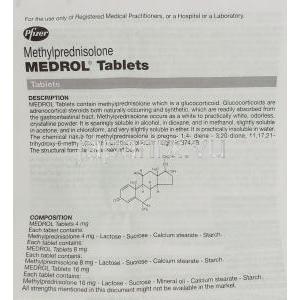 メドロール Medrol, メチルプレドニゾロン16mg 錠 (Pfizer) 情報シート1