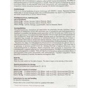 メドロール Medrol, メチルプレドニゾロン16mg 錠 (Pfizer) 情報シート9