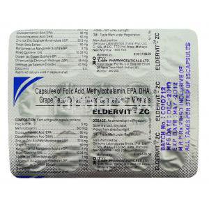 マルチビタミン＋亜鉛, Eldervit-ZC,  カプセル (Elder) 包装裏面