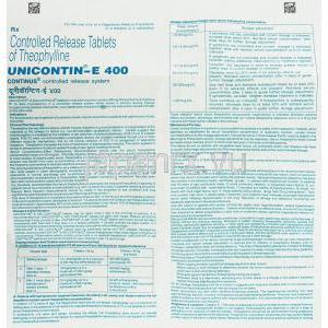 ユニコンチンE Unicontin-E, ユニフィル ジェネリック, テオフィリン 400mg (Modi) 情報シート1