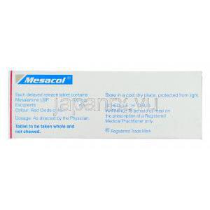 メサコール Mesacol, アサコールジェネリック, メサラジン  400mg 錠 (Sun Pharma) 箱裏面