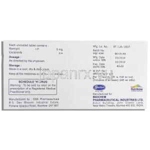 ハートエース Heartace, アルテース ジェネリック, ラミプリル 5mg 錠 (Biochem) 成分・製造者情報