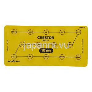 クレストール Crestor, ロスバスタチン 10mg （アストラゼネカ社） 包装裏面
