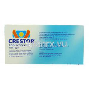 クレストール Crestor, ロスバスタチン 20mg （アストラゼネカ社） 箱裏面