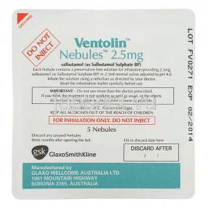ベントリン Ventolin, サルブタモール 2.5mg ネビュール (GSK) 包装裏面