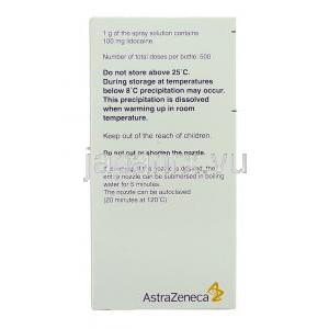 キシロカイン Xylocaine,  リドカイン 10ml x 50ml ポンプスプレー （アストラゼネカ社） 成分・保存方