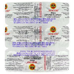 シーコッド　肝油, 300mg ソフトゼラチンカプセル (Universal Medicare) 包装裏面
