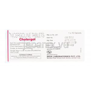 コラーゴル Cholergol, サーミオン ジェネリック,  ニセルゴリ30mg 錠 (Inga) 箱裏面