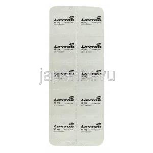 リピトール Lipitor, アトルバスタチンカルシウム 40mg 錠 （ファイザー社） 包装裏面