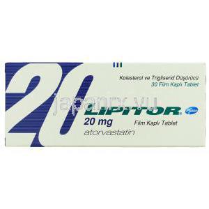 リピトール Lipitor, アトルバスタチンカルシウム 20mg 錠 （ファイザー社） 箱