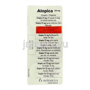 アトピカ Atopica 25 mg (Novartis) 包装裏面