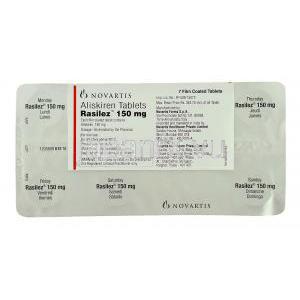 ラジレス Rasilez,  アリスキレン Aliskiren 150mg (Novartis) 包装裏面