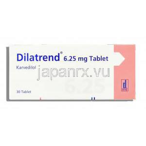ジラトレンド Dilatrend, アーチスト ジェネリック, カルベジロール 6.25mg 錠 (Diva) 箱