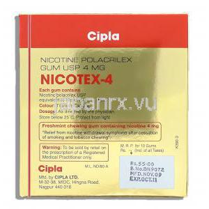 ニコテックス Nicotex, ニコチン 4mg ニコチン代替療法用ガム (Cipla)