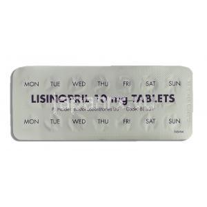 ゼストリル  ジェネリック, リシノプリル Lisinopril  10mg 錠 (Bristol) 包装裏面
