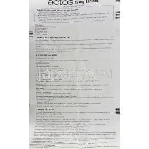 アクトス, ピオグリタゾン 15mg 錠 （タケダ） 情報シート1