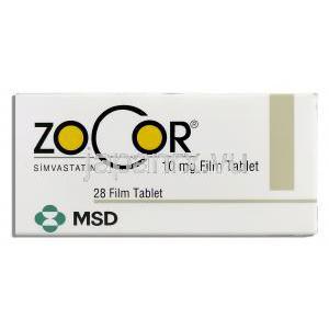 ゾコール Zocor, シンバスタチン 10mg 錠 (MSD) 箱