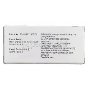 ゾコール Zocor, シンバスタチン 10mg 錠 (MSD) 箱裏面
