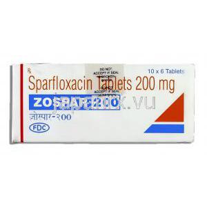 ゾスパー Zospar, スパラ ジェネリック, スパルフロキサシン 200mg 錠 (FDC) 箱