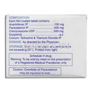 アルフルール Arflur MR, アセクロフェナク/アセトアミノフェン/クロルゾキサゾン 100MG/ 325MG/ 250MG錠 (Vapi