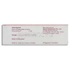 アシトロム Acitrom, ニクマロン 4mg 錠 (アボット社) 成分・製造者情報