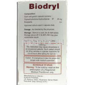バイオドリル Biodryl, ベナドリル ジェネリック, ジフェンヒドラミン塩酸塩 25mg 錠 (Biochem) 成分