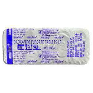 アミクリン Amicline （フラミド ジェネリック） ジロキサニド 500mg 錠 (Franco) 包装裏面
