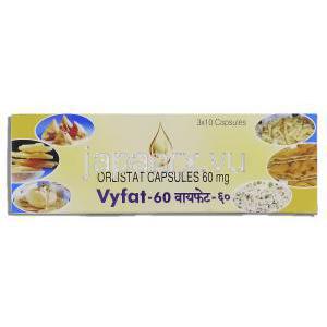 オーリスタット (ゼニカルジェネリック), Vyfat, 60MG カプセル (Intas) 箱