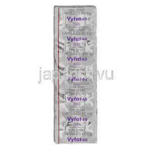 オーリスタット (ゼニカルジェネリック), Vyfat, 60MG カプセル (Intas) 包装