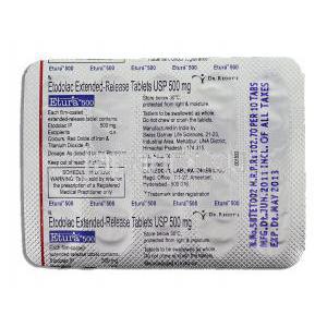 エトドラク （オステラック / ハイペン ジェネリック）,  Etura 500MG 錠 (Dr.Reddy) 包装裏面