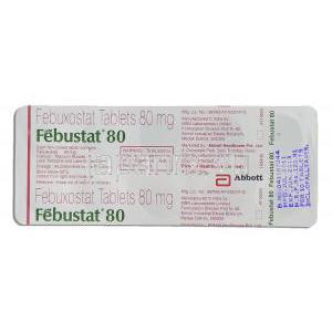 フェブキソスタット（ウロリック ジェネリック）, フェブゾスタット Febuxostat 80mg 錠 (Abott) 包装