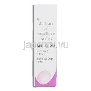 ミルフロックスDM Milflox DM,モキシフロキサシン・デキサメタゾン,  0.5% 点眼薬 (Sun Pharma) 箱