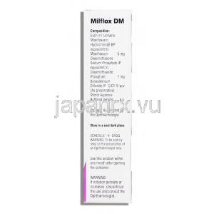 ミルフロックスDM Milflox DM,モキシフロキサシン・デキサメタゾン,  0.5% 点眼薬 (Sun Pharma) 成分