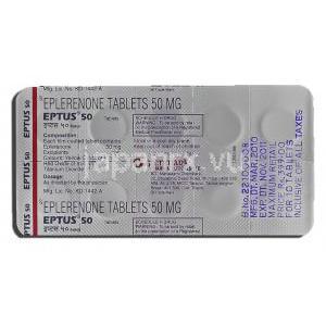 エプタス Eptus, セララジェネリック,  エプレレノン 50mg 錠 (Glenmark) 包装裏面