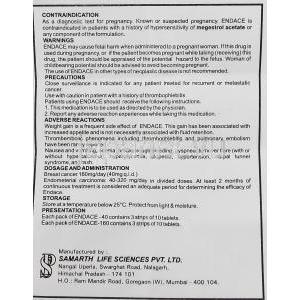 ジェネリック・メゲース, Endace, 酢酸メゲストロール 160mg 錠 (Samarth Pharma) 情報シート2