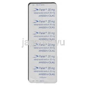 パリエット Pariet, ラベプラゾール 20mg 錠 (Janssen-Cilag) 包装裏面