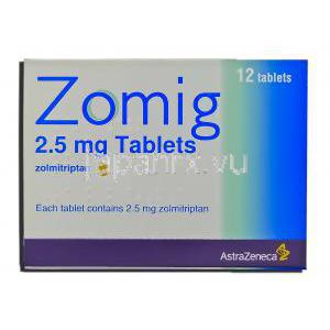 ゾーミッグ Zomig, ゾルミトリプタン 2.5mg 錠 (アストラゼネカ) 箱