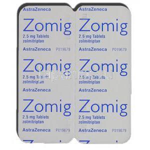 ゾーミッグ Zomig, ゾルミトリプタン 2.5mg 錠 (アストラゼネカ) 包装裏面