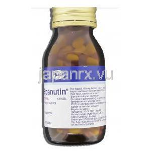 エパヌチン Epanutin,  フェニトインナトリウム 100mg カプセル (Pfizer) ボトル