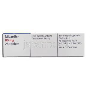 ミカルディス Micardis, テルミサルタン 80mg 錠 (Boehringer Ingelheim) 成分