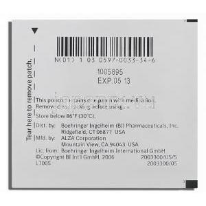 カタプレス Catapres-TTS, クロニジン 0.3 mg パッチ (Boehringer Ingelheim) 包装裏面