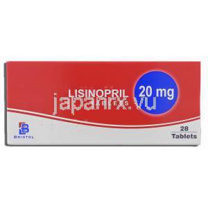ゼストリル  ジェネリック, リシノプリル Lisinopril  20mg 錠 (Bristol) 箱