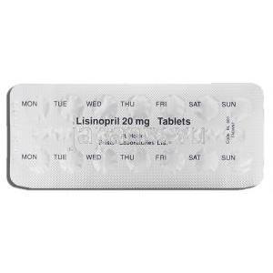 ゼストリル  ジェネリック, リシノプリル Lisinopril  20mg 錠 (Bristol) 包装裏面