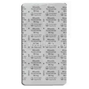 ミカルディス Micardis, テルミサルタン 80mg 錠 (Boehringer Ingelheim) 包装裏面