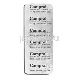 キャンプラル Campral, アカンプロセート 333mg 錠 (Merck) 包装裏面