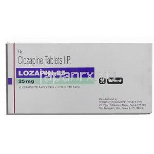 ロザピン Lozapin, クロザリルジェネリック, クロザピン 25mg 錠 (Torrent) 箱